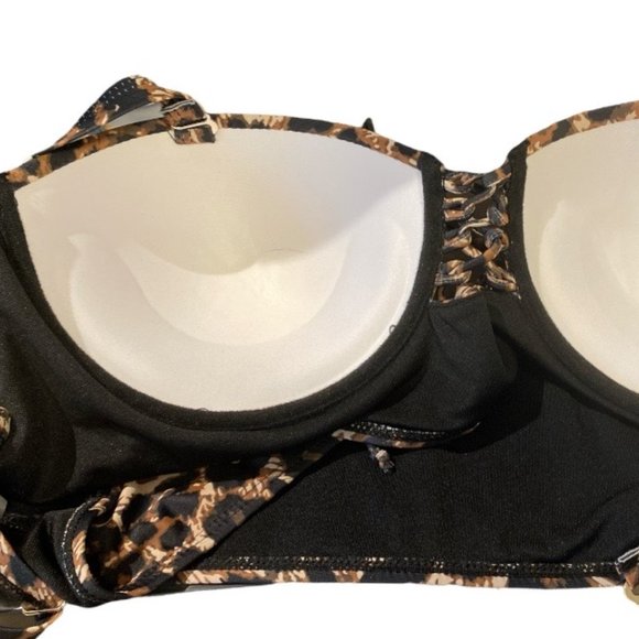 SHEIN Bikini Top Sz 2XL Leopard Print With Straps or Bandeau Front Lacing - Picture 9 of 11